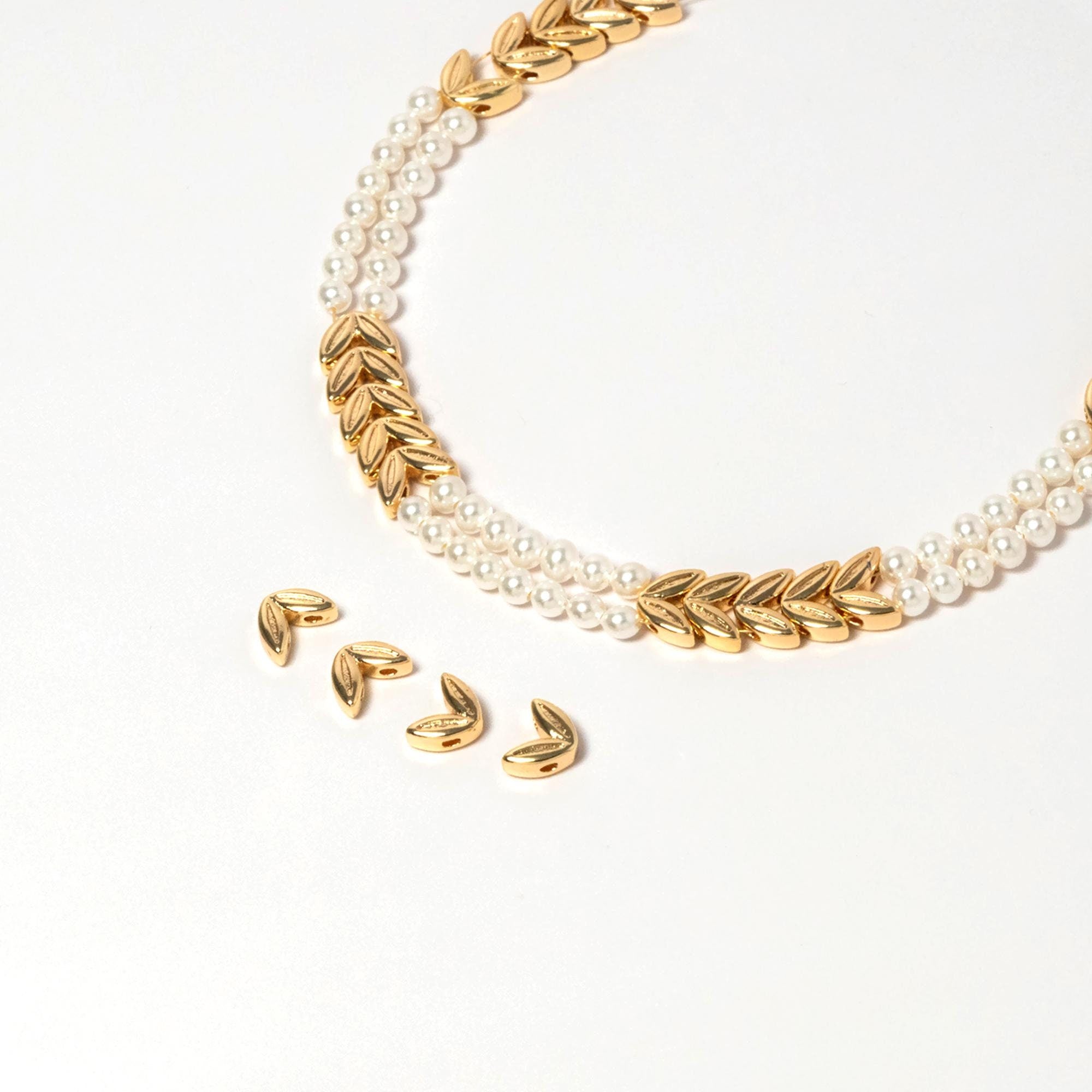 10pcs Gold Leaf Beads, Gold plated Brass Spacer Beads (GB-4093)